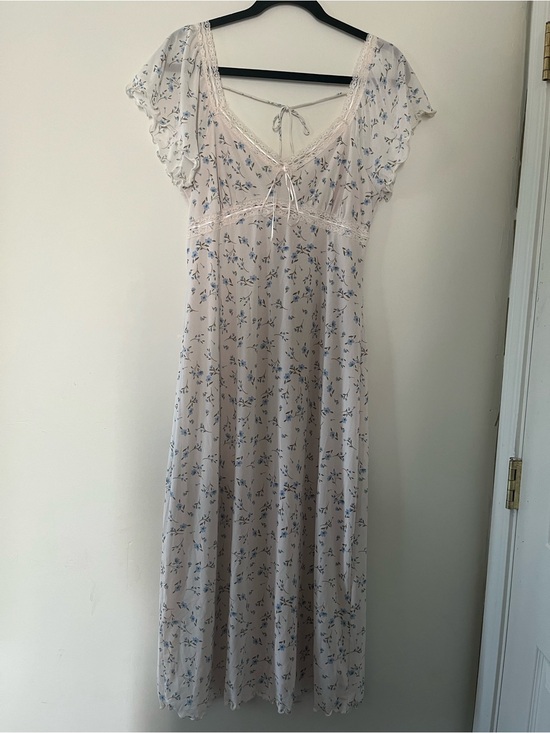 Dresses & Skirts - White Blue Ditsy Floral Cottagecore Babydoll Lace Midi Dress XL Romantic Dainty